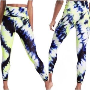 Athleta Tie-Dye Ankle Leggings - Neon Yellow and Black